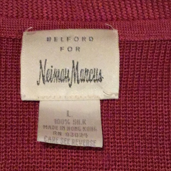 NEIMAN MARCUS 100% SILK Cabernet Long CARDIGAN LARGE STUNNING - Picture 3 of 5